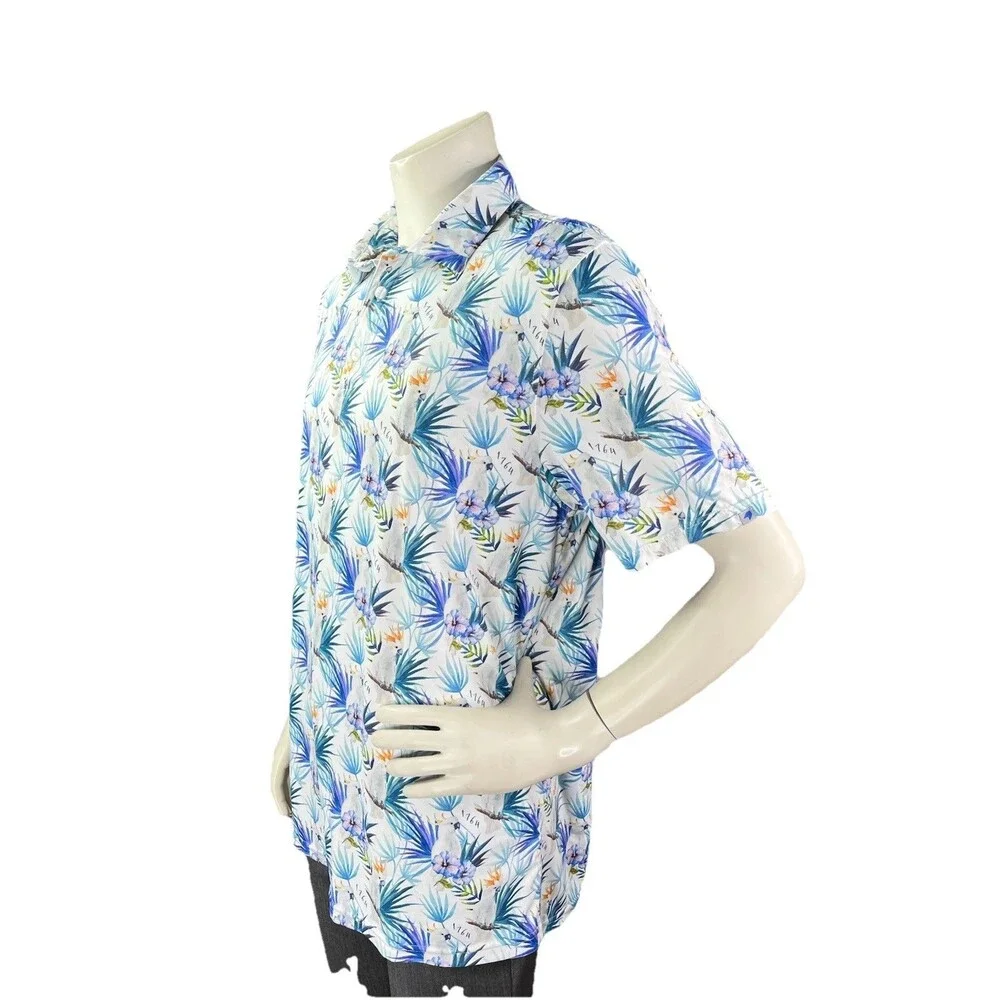 1764 Golf Shirt Men L Cockatoo Floral All Over Graphic Stretch Performance Polo